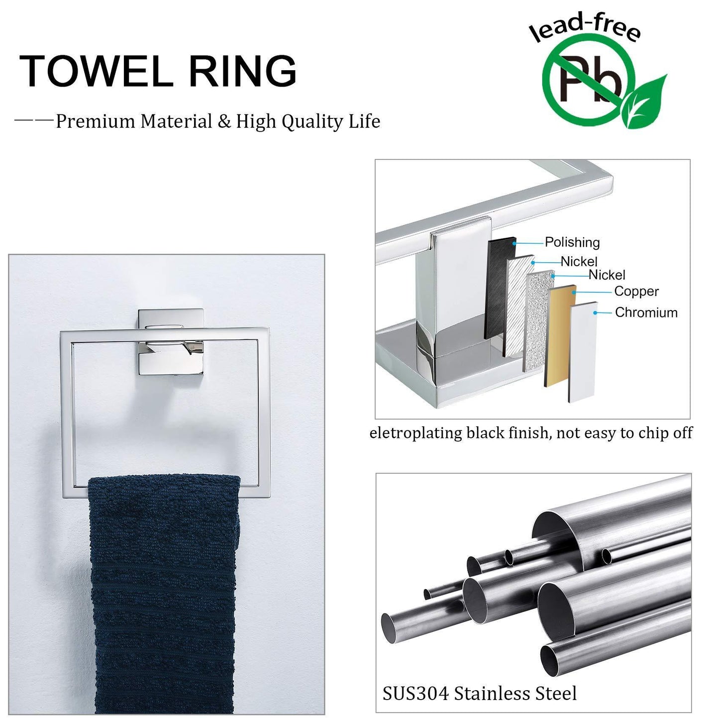 5 Pieces Bathroom Hardware Accessories Set Towel Bar Set Wall Mounted,Stainless Steel