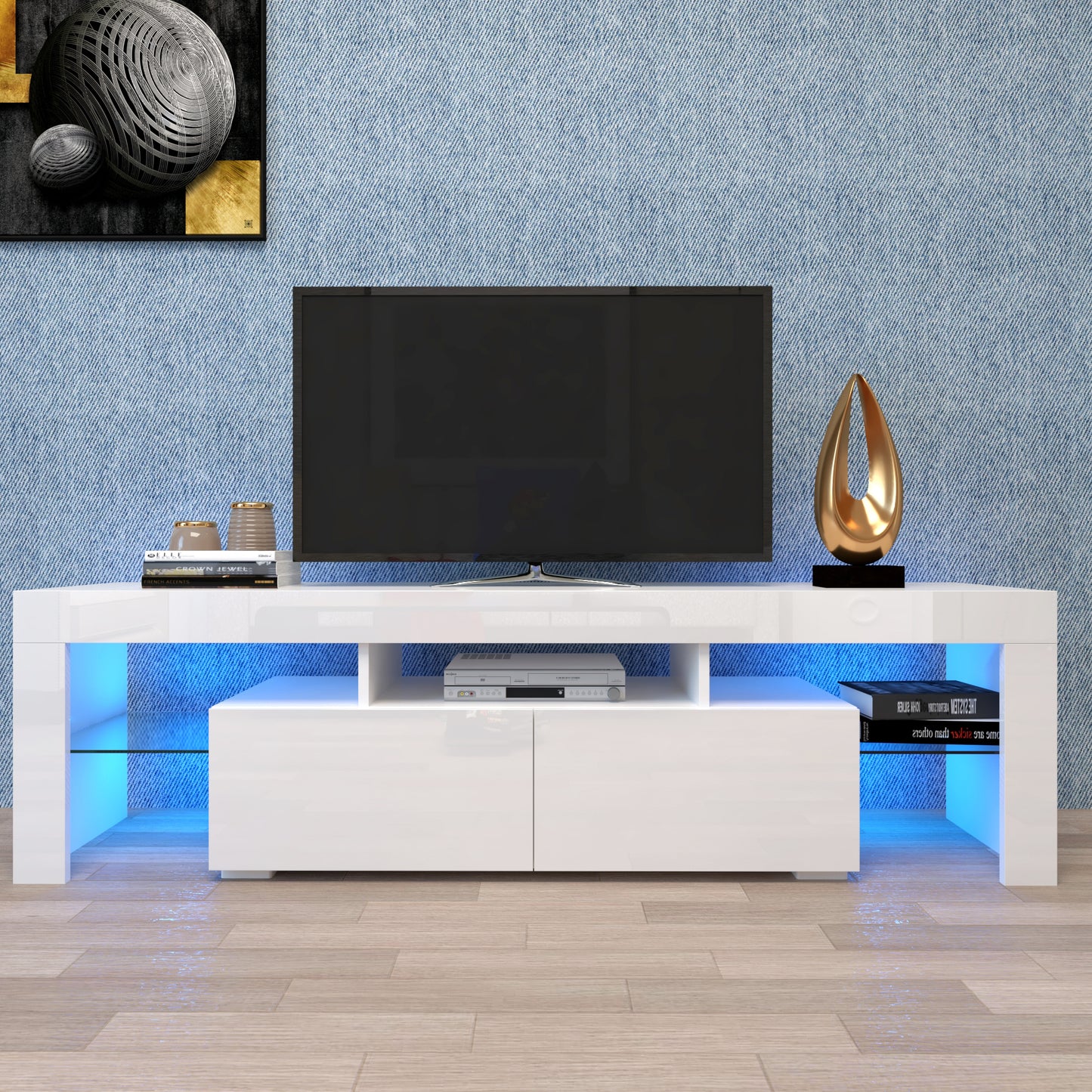 Modern White LED TV Stand with 20 Color Options & Remote Control For up to 70" TV's