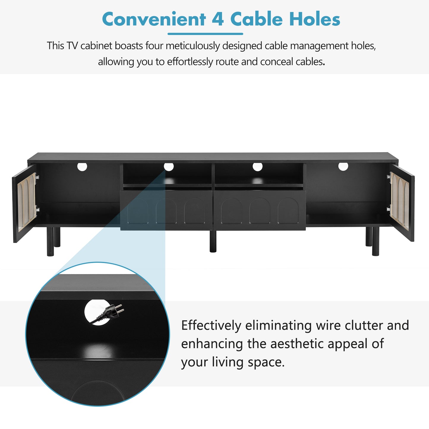 Fluted Glass TV Stand with LED Light Strip for Up to 80'' TV's