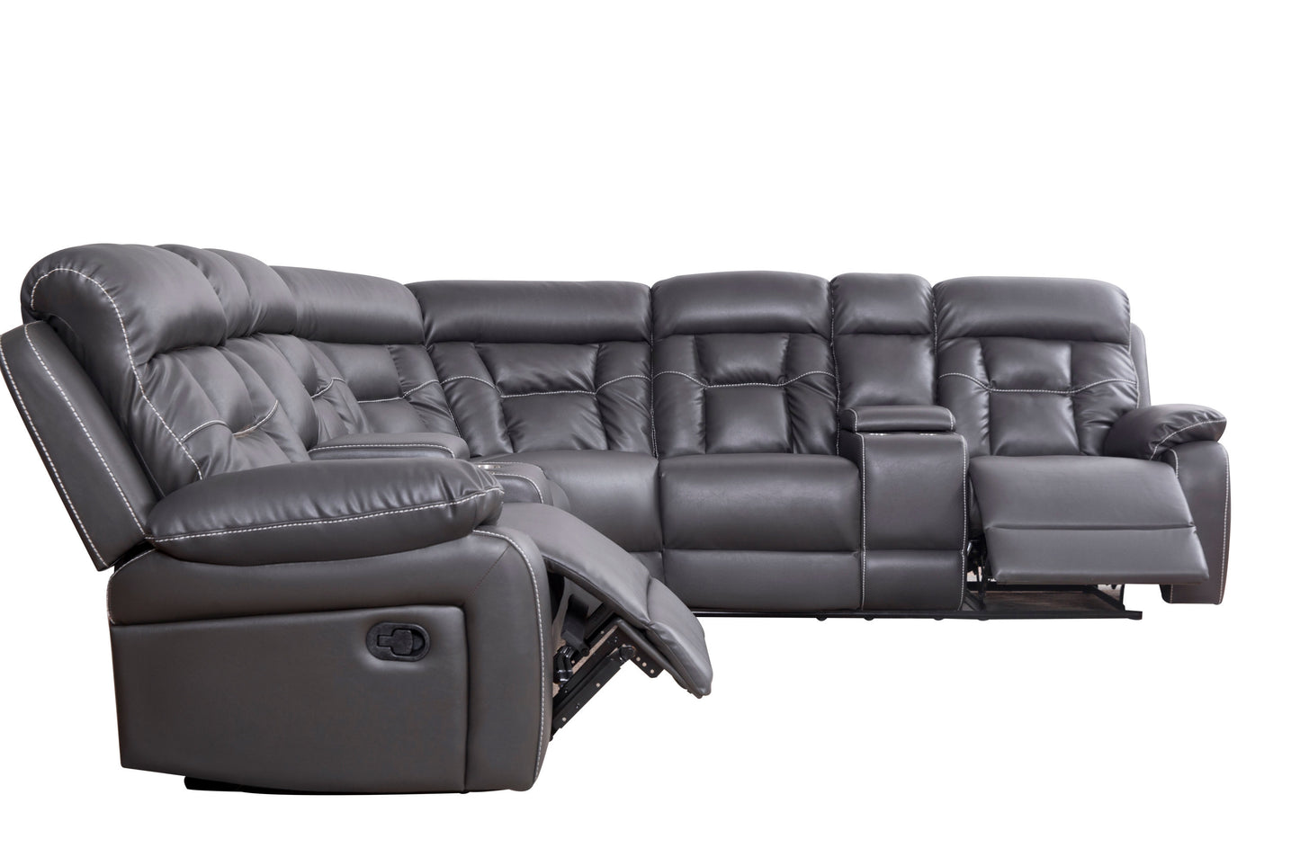 Faux Leather Reclining Sofa Grey