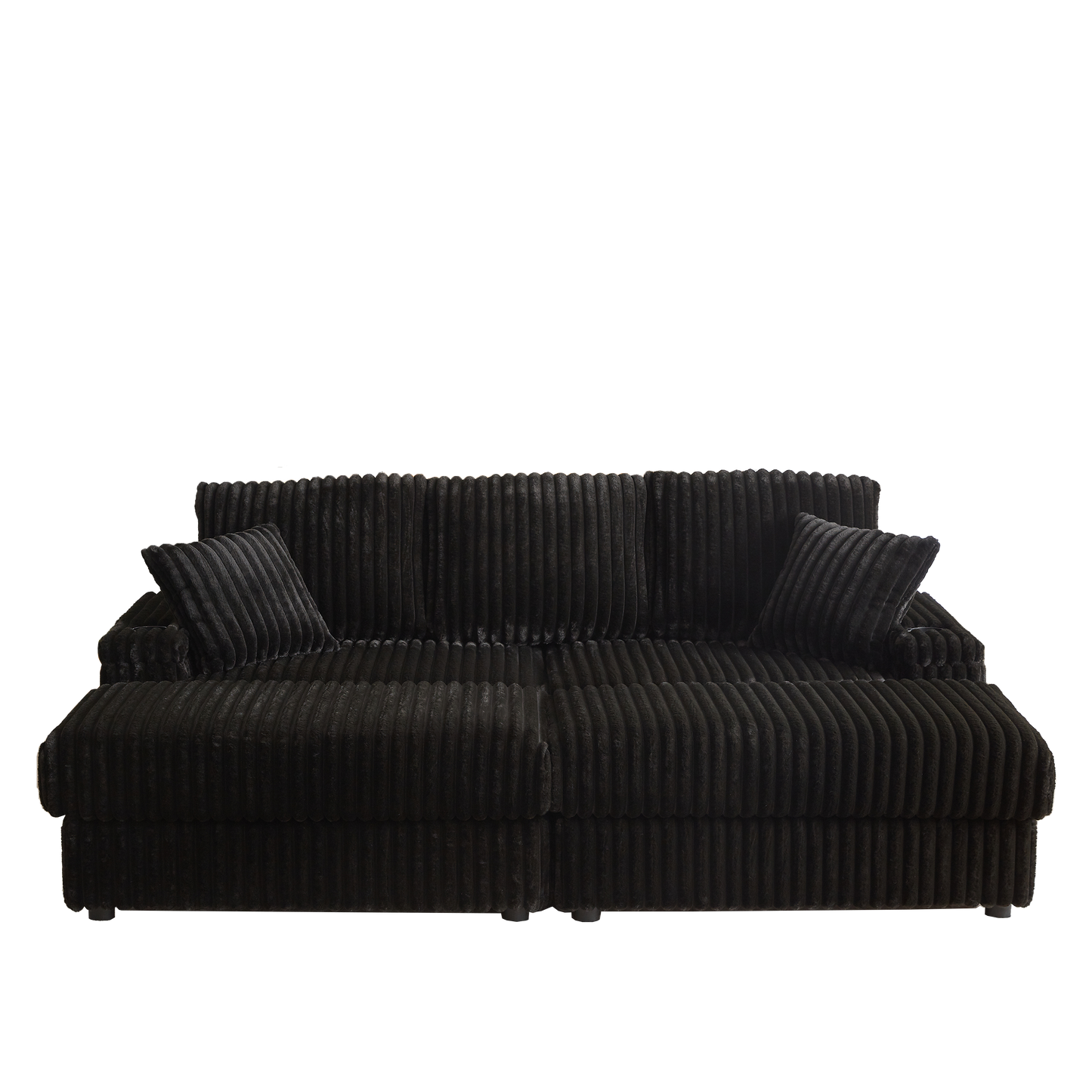 Corduroy 3-Seater Sofa With A Ottoman, 2 Storage & Cup Holder