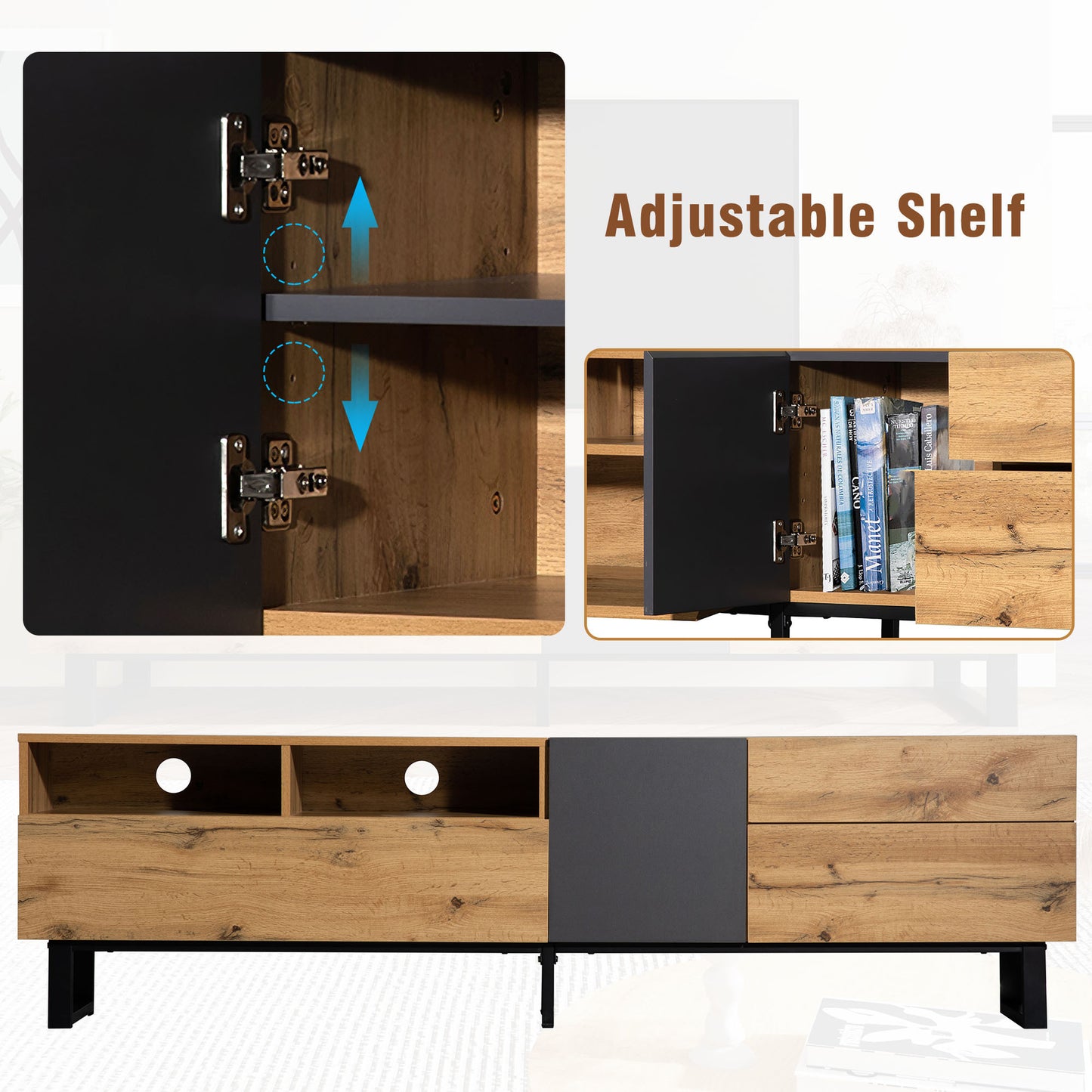 Modern TV Stand with Double Storage and Drop-Down Doors For up to 80'' TV's