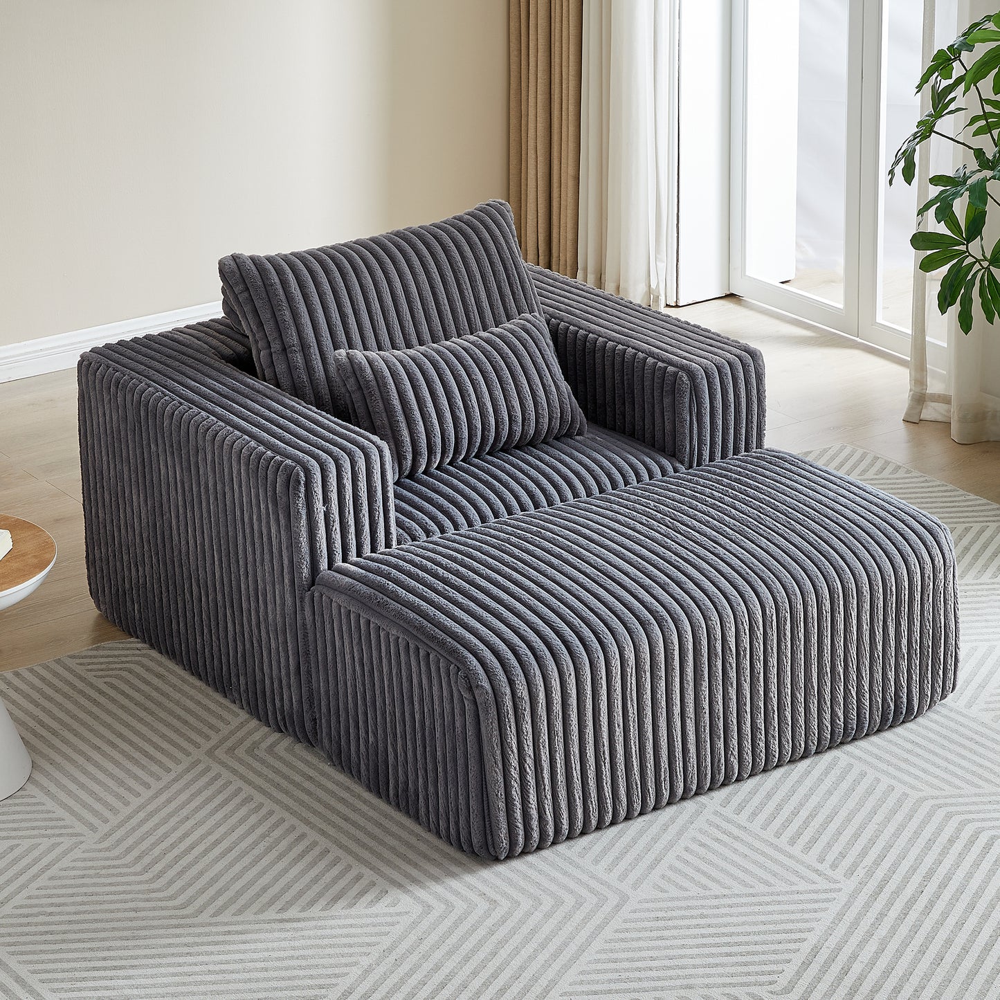 Corduroy Lounge Chair & Footrest – Fluffy Sleeper Sofa for Modern Comfort