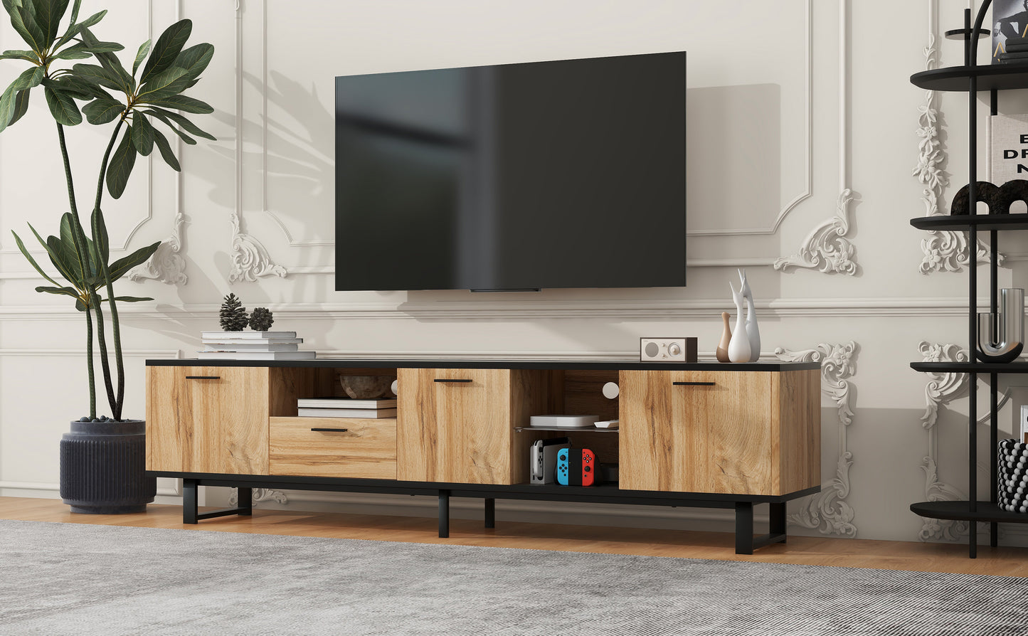 Modern TV Stand with 4 Cabinets & Open Shelves, for up to 80'' TV's