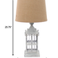 26" Gray Metal Table Lamp With Brown Drum Shade