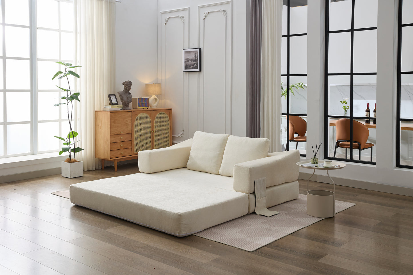 Modern Minimalist Fold-Out Sofa Bed with Removable Backrest