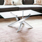 47" Clear And Silver Glass And Steel Coffee Table