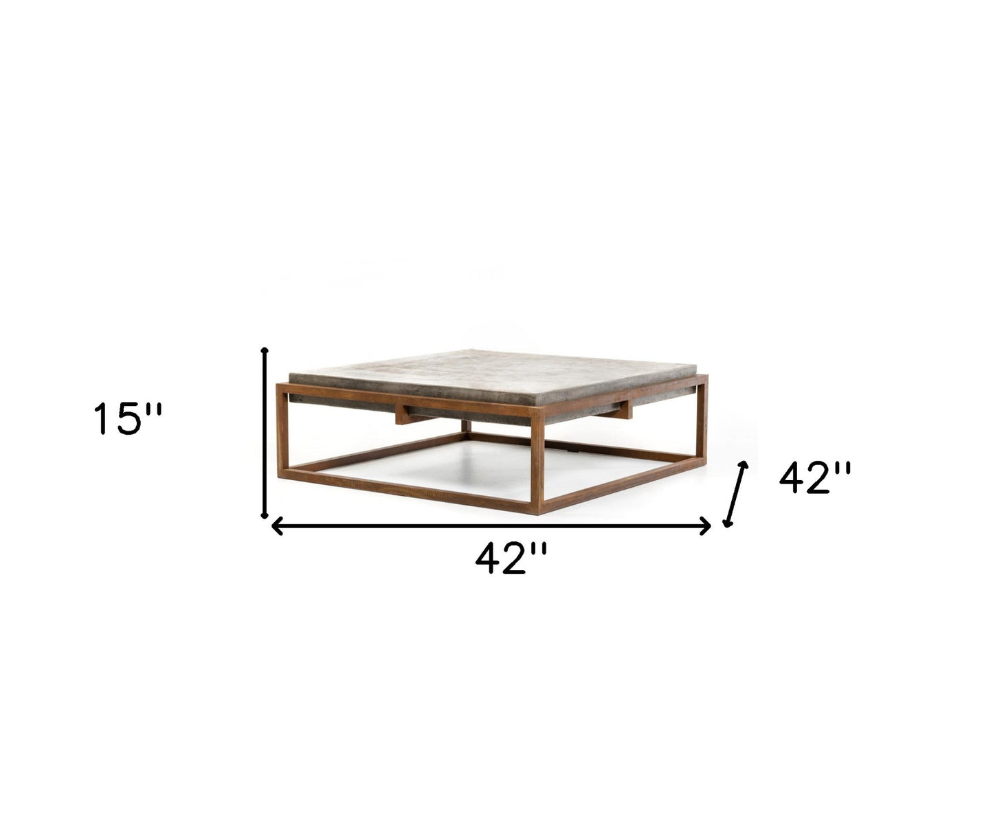 42" Dark Gray And Rust Concrete And Iron Square Coffee Table