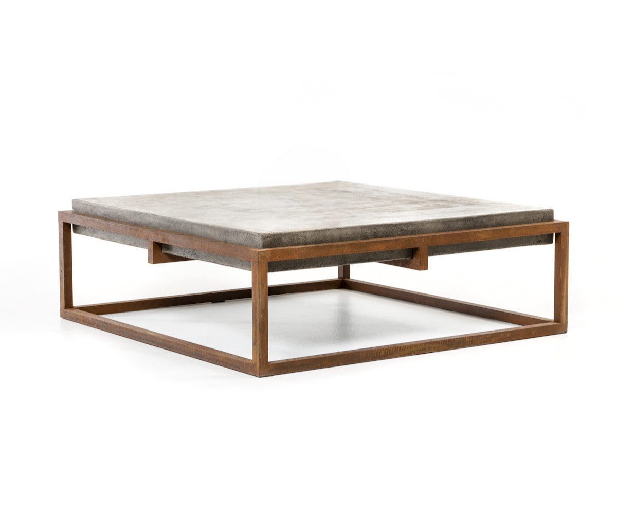 42" Dark Gray And Rust Concrete And Iron Square Coffee Table