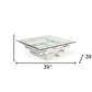 39" Clear And Silver Glass And Stainless Steel Square Coffee Table With Shelf