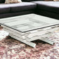 39" Clear And Silver Glass And Stainless Steel Square Coffee Table With Shelf