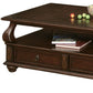 50" Dark Brown Solid Wood Coffee Table With Two Drawers And Shelf