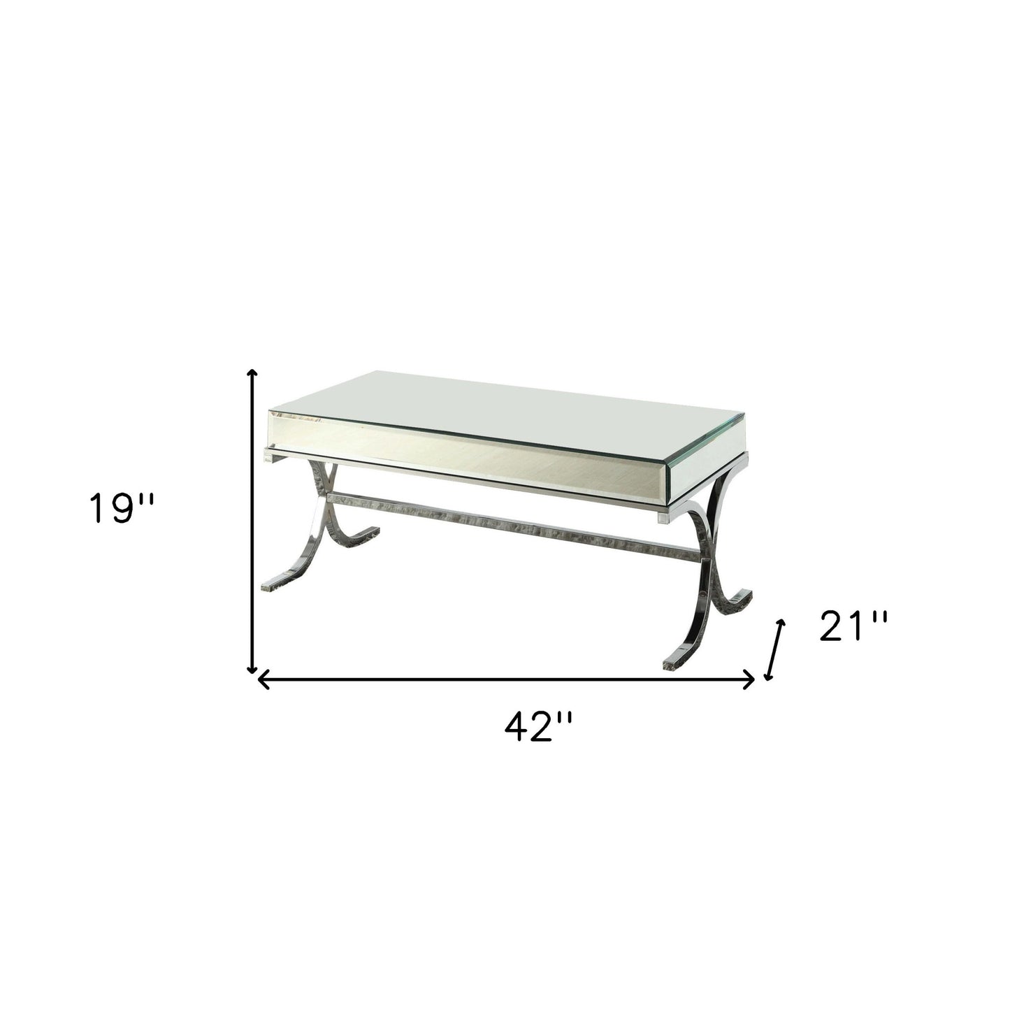 42" X 21" X 19" Mirrored Top And Chrome Coffee Table