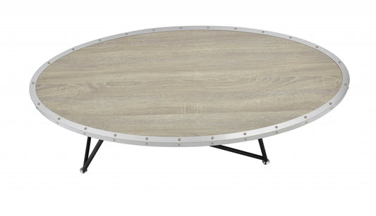 46" Natural And Black Iron Round Coffee Table