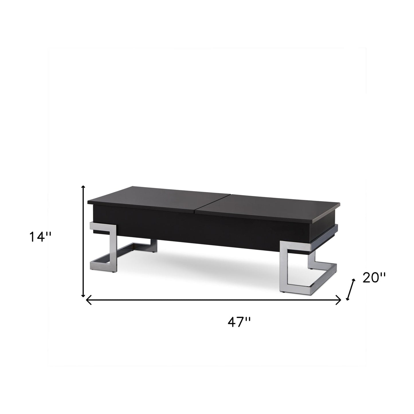 47" Black And Silver Iron Lift Top Coffee Table