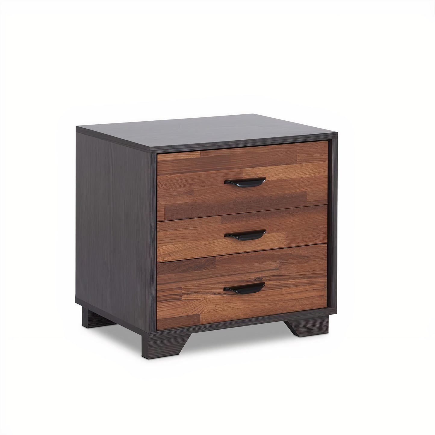 19" Espresso And Walnut Brown Three Drawer Wood Nightstand