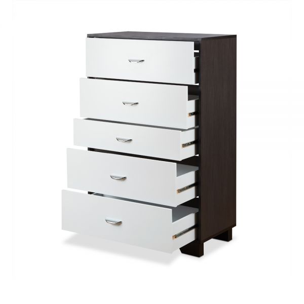 32" Brown and White Five Drawer Standard Chest