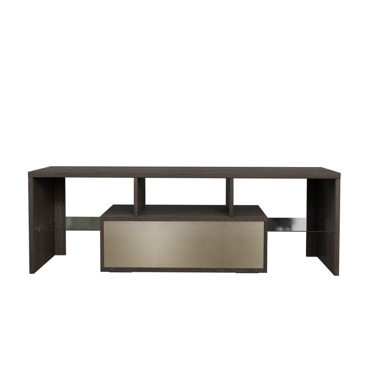 Modern Brown TV Stand with LED Lights, Tempered Glass Shelf & Stylish Design For up to 55" TV's