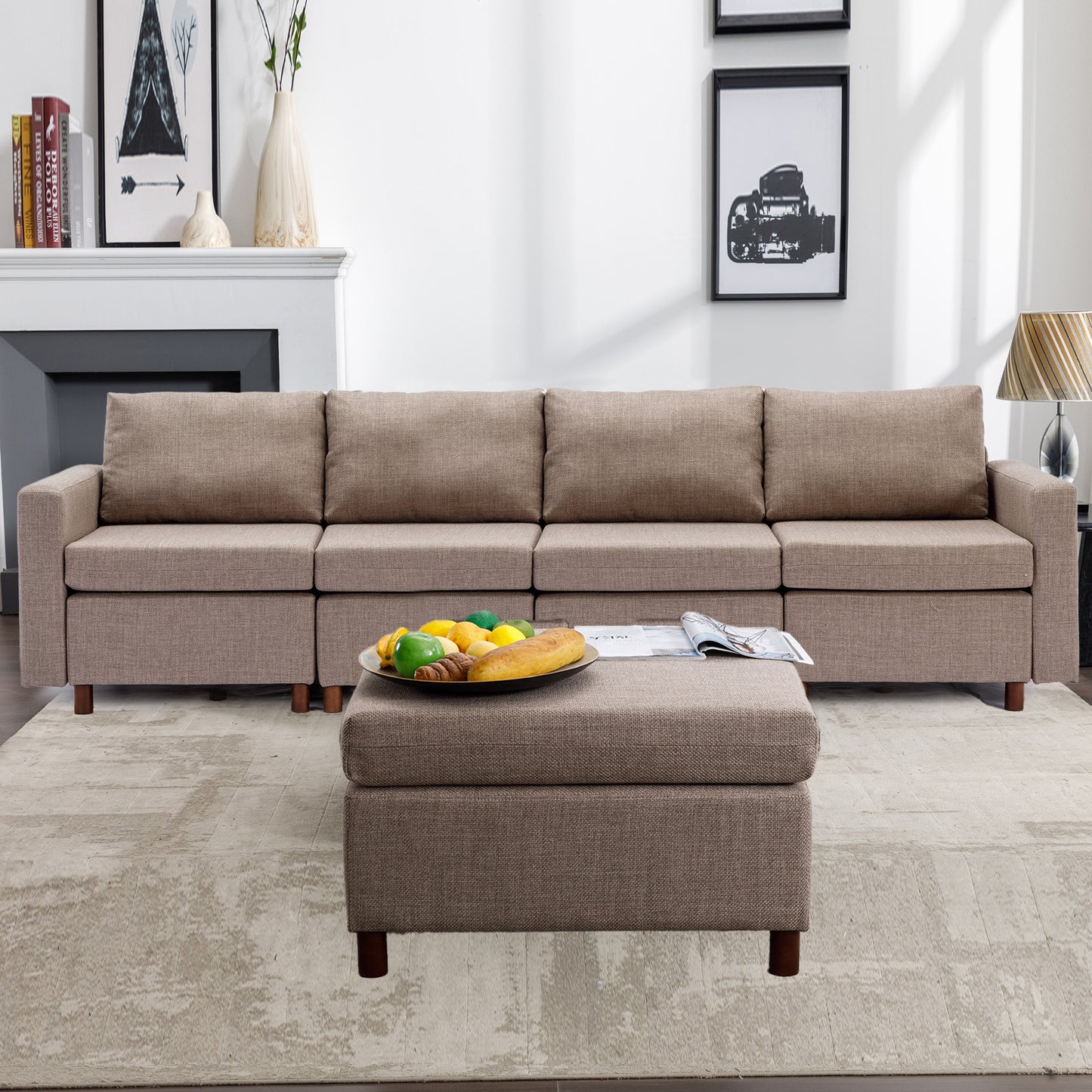 4-Seat Modular Sectional Sofa with 1 Ottoman