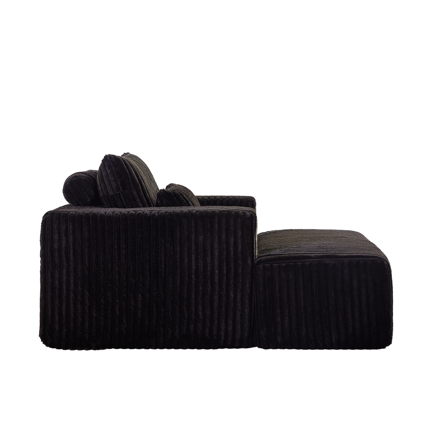 Corduroy Lounge Chair & Footrest – Fluffy Sleeper Sofa for Modern Comfort, Black