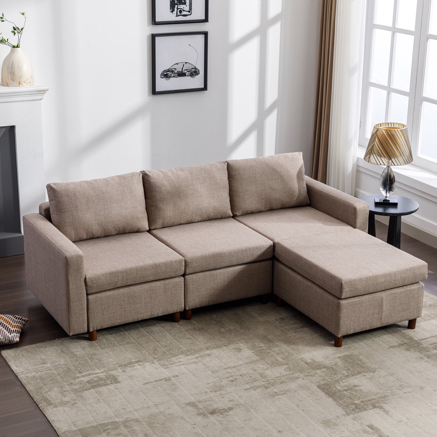 3-Seat Modular Sectional Sofa with Ottoman