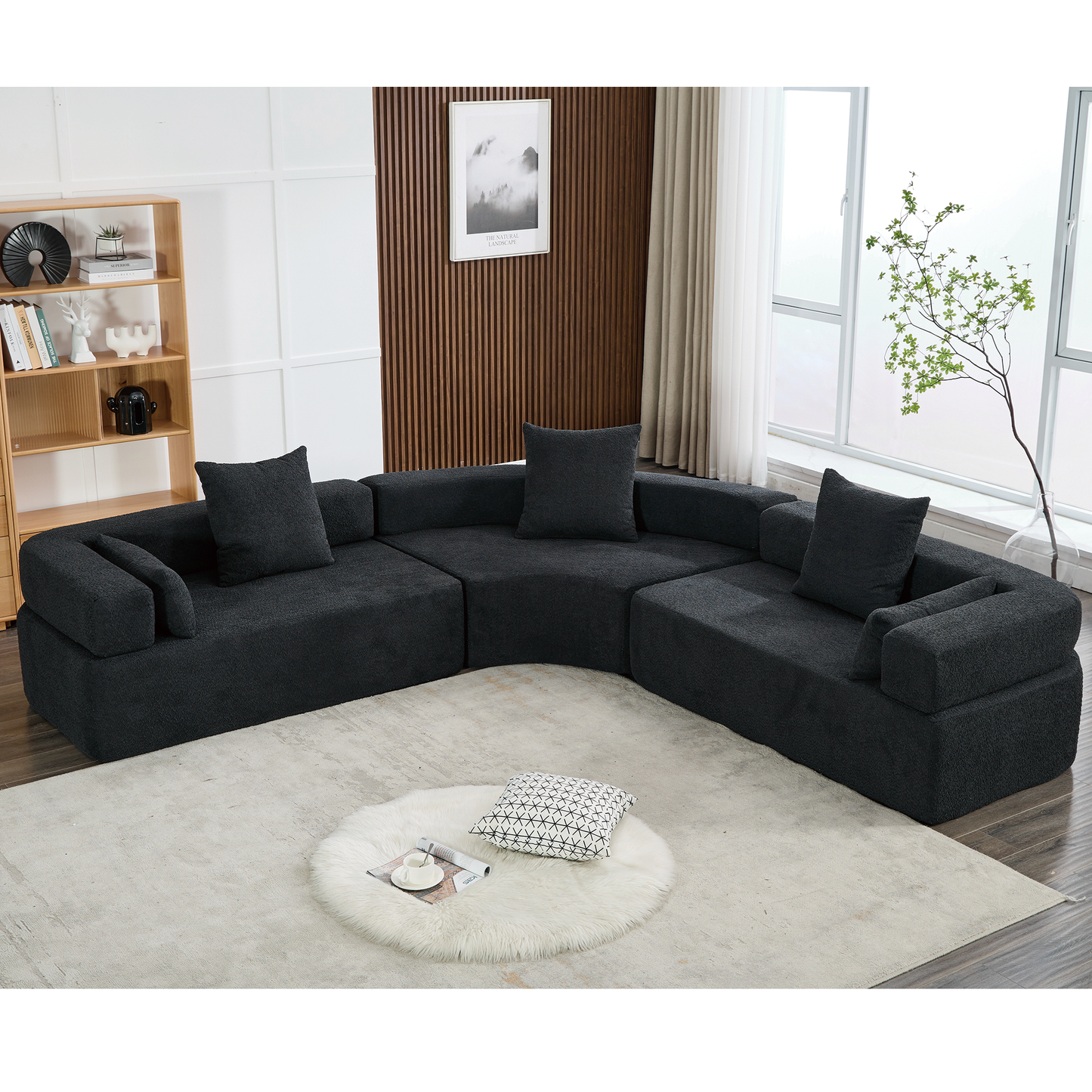 Oversized Semicircular Modular Sofa, Black