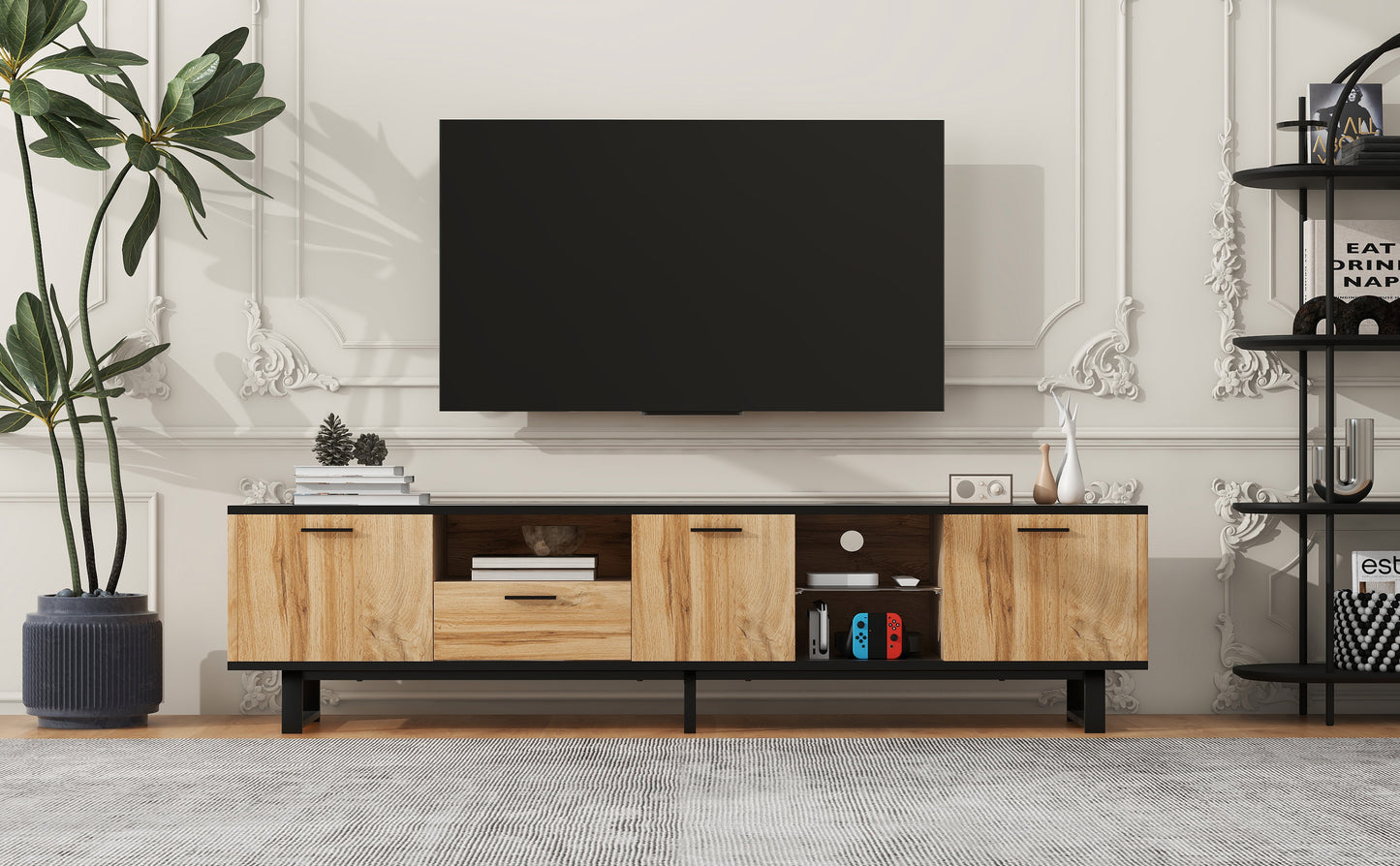 Modern TV Stand with 4 Cabinets & Open Shelves, for up to 80'' TV's