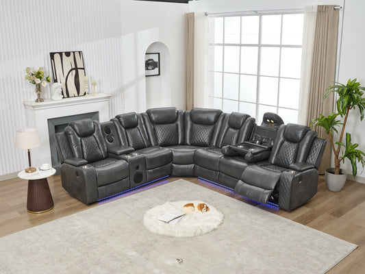 M071 Power reclining Sectional Sofa W/speaker / LED strip GREY color