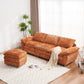 Modern Deep 3-Seat Sofa Couch with Ottoman, Upholstered