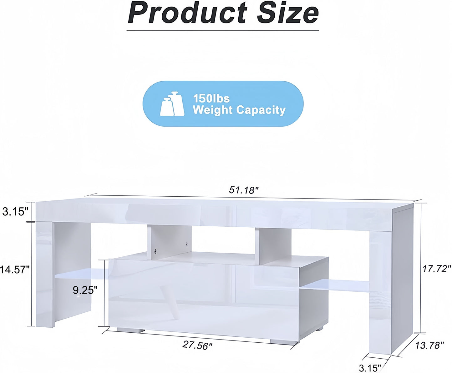 Modern Entertainment Center with LED with Flip Door, Glass Shelf, and High-Gloss Finish For up to 55" TV's