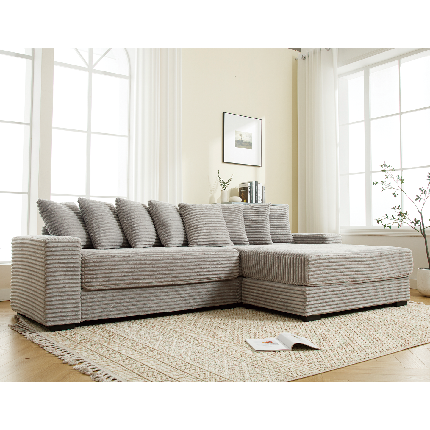 Oversized Corduroy L-Shaped Sofa - 2-Piece Sectional