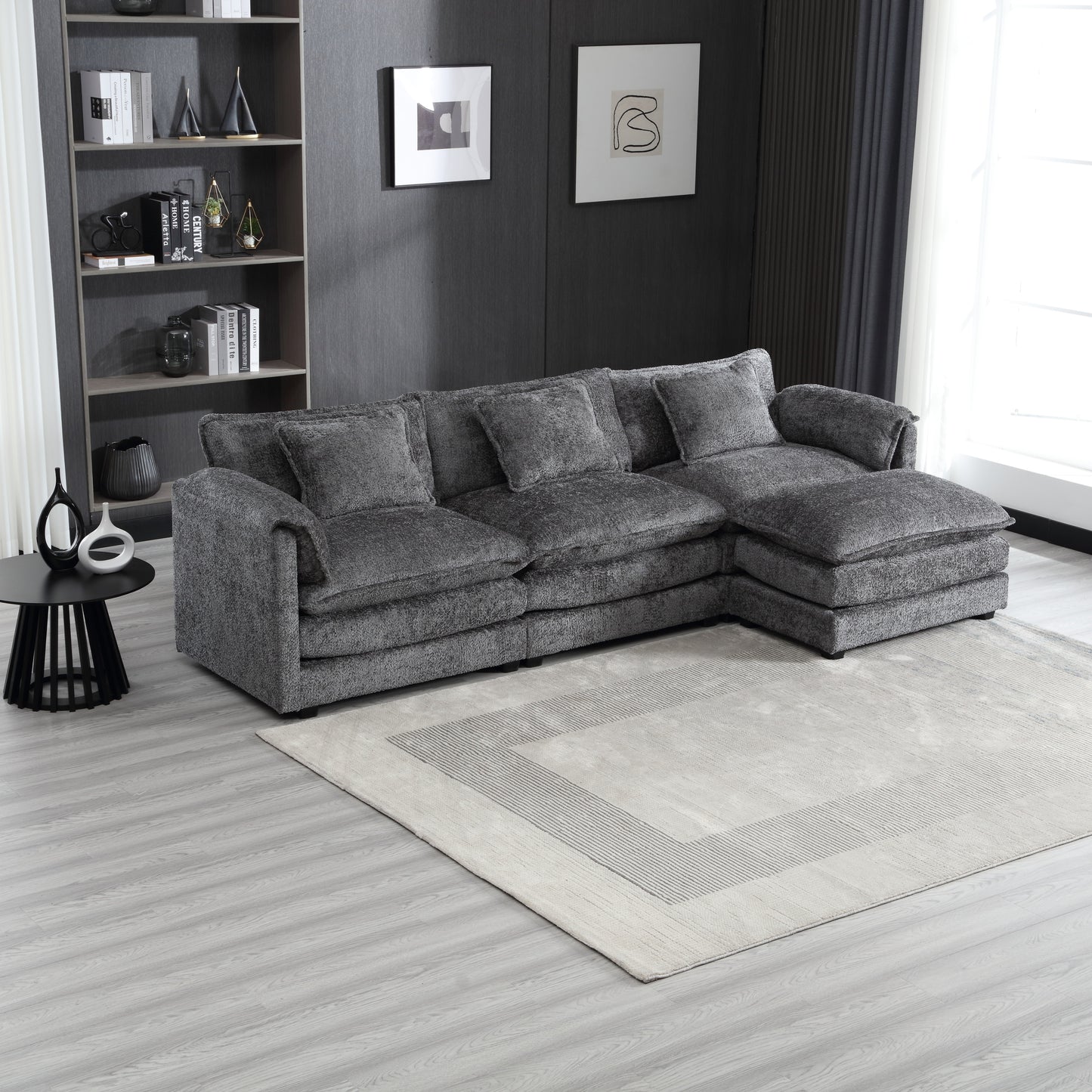 Oversized Boucle Fabric L-Shape Sectional - Movable Pedals with Detachable Armrests