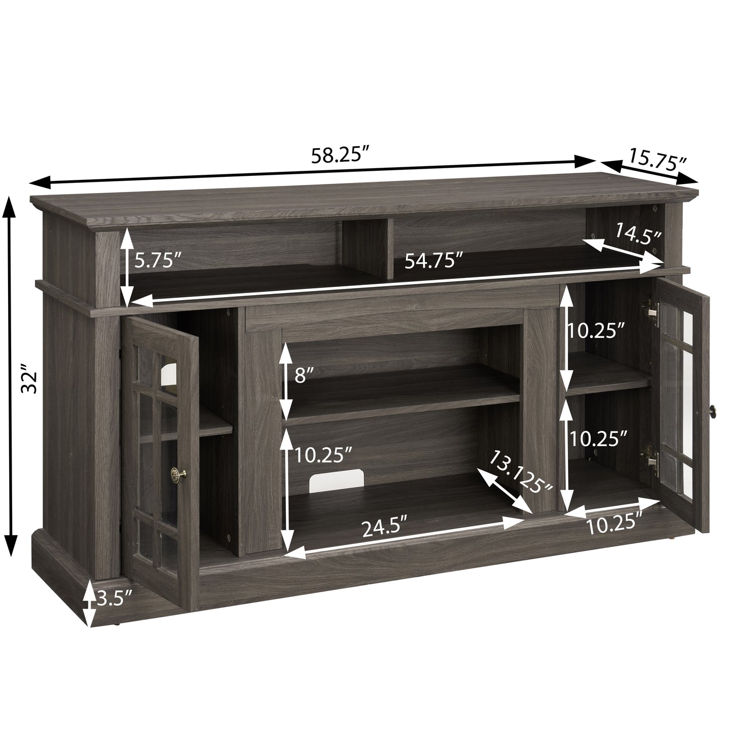 Modern Entertainment Console with 23'' Fireplace Insert and Storage For up to 65'' TV's