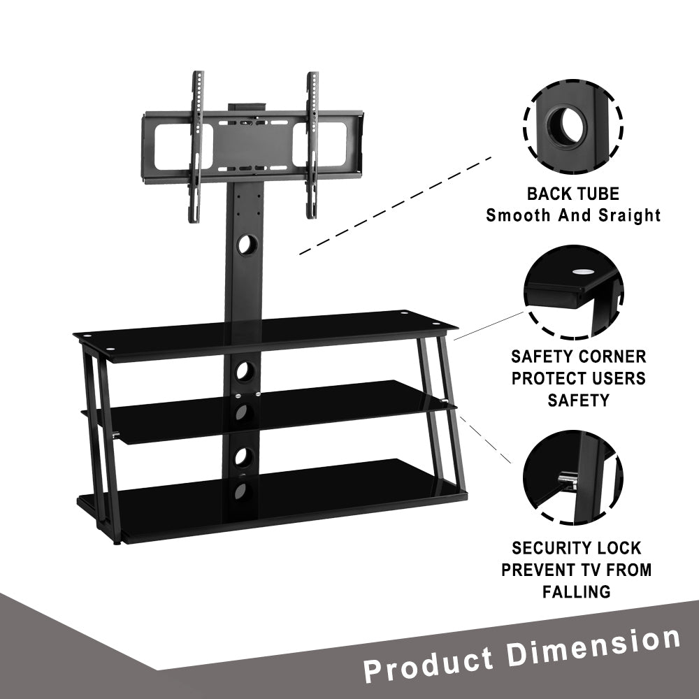 Black Multi-Function Angle And Height Adjustable Tempered Glass  TV Stand for up to 79" TV's