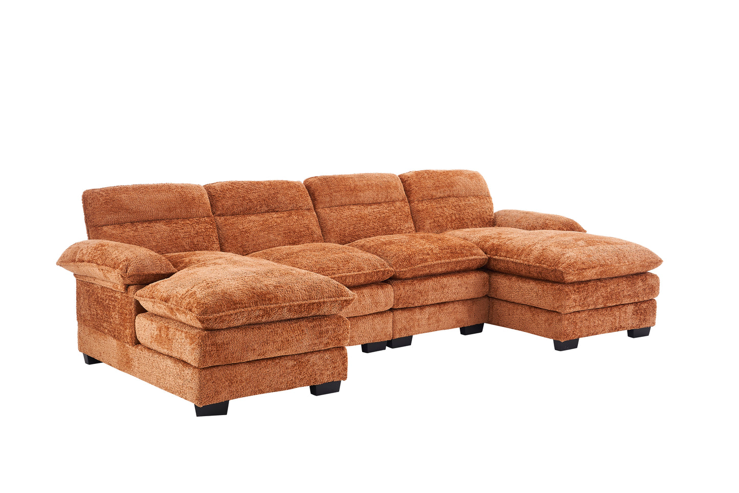 U-shaped profile sofa, including two single seats and two chaise, modular sofa, Chenille sofa,Orange