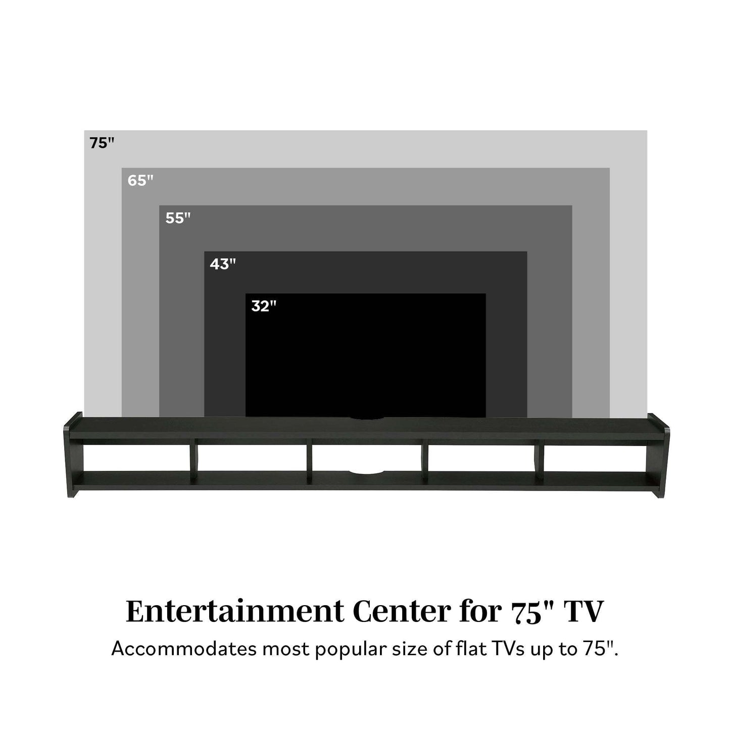 Modern Wall-Mounted Floating TV Stand For up To 65" TV's – Solid Black