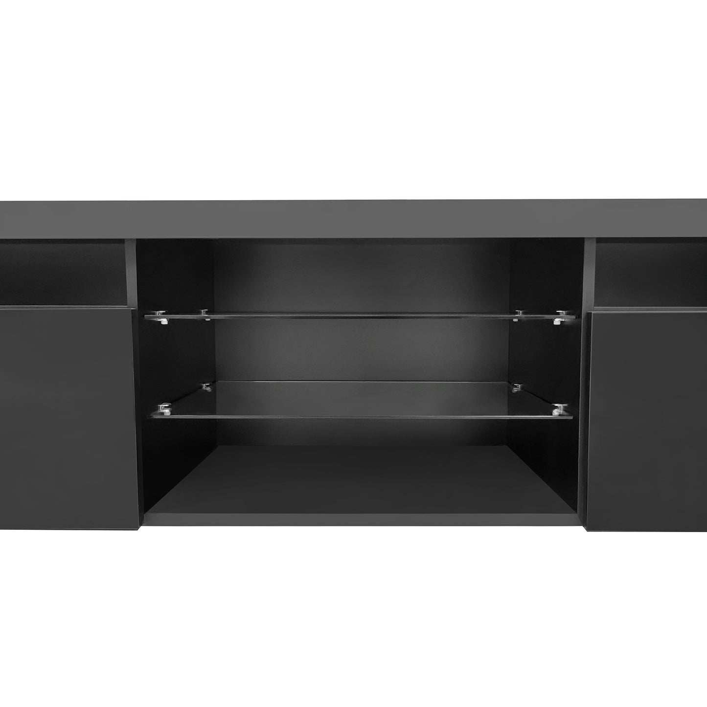 ON-TREND Unique Design TV Stand with 2 Glass Shelves, Ample Storage Space Media Console for TVs Up to 105", Versatile TV Cabinet with LED Color Changing Lights for Living Room, Black