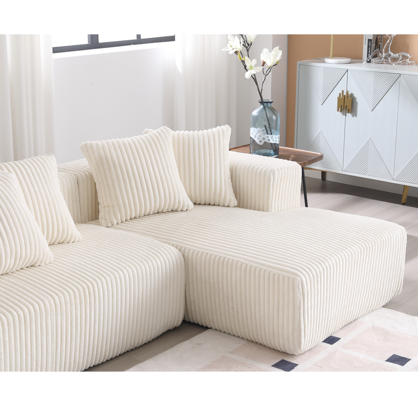 Modular Corduroy U-Sectional Sofa with Lounge Chaise