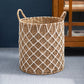 Hubertus Round Water Hyacinth Woven Basket with Handles - 15" x 15" x 18.5" - Natural Brown - For Clothes, Towels, Canvas, Toys and Magazine Storage and Home Decoration