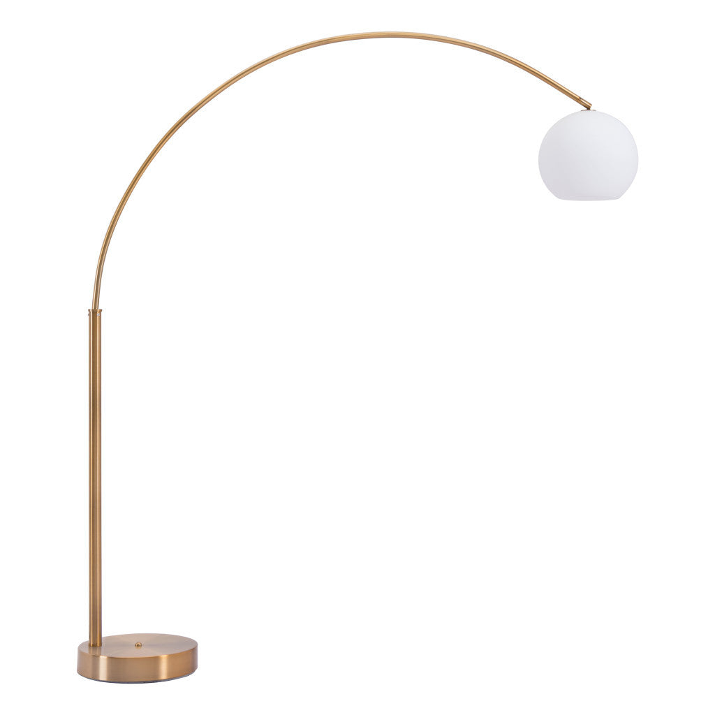 75" Brushed Brass Floor Lamp With White Glass Shade