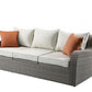 Three Piece Outdoor Gray Wicker Sectional Seating Group with Beige Cushions