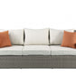 Three Piece Outdoor Gray Wicker Sectional Seating Group with Beige Cushions