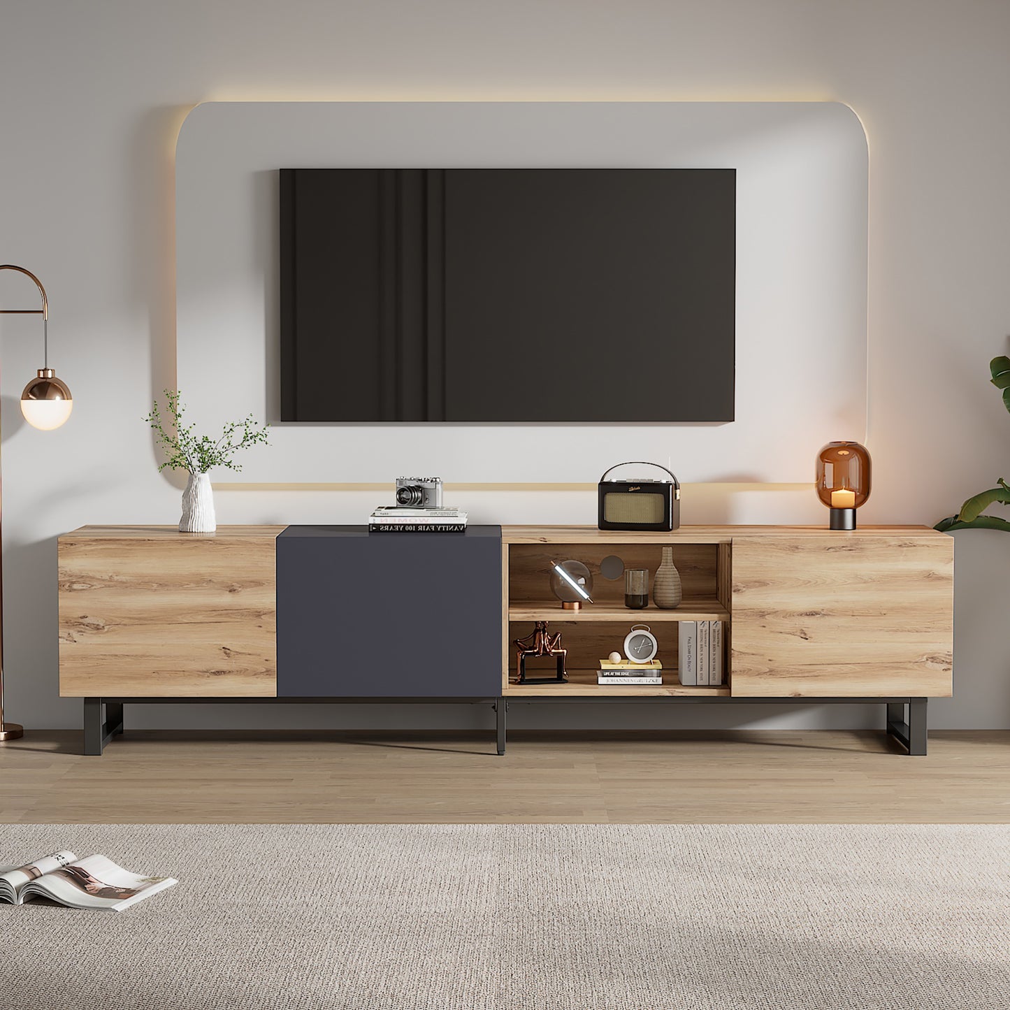 Modern TV with 3 Cabinets & Open Shelves For up to 80'' TV's