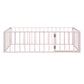 Girls, Twin Size Metal Floor Bed Frame with Fence & Door