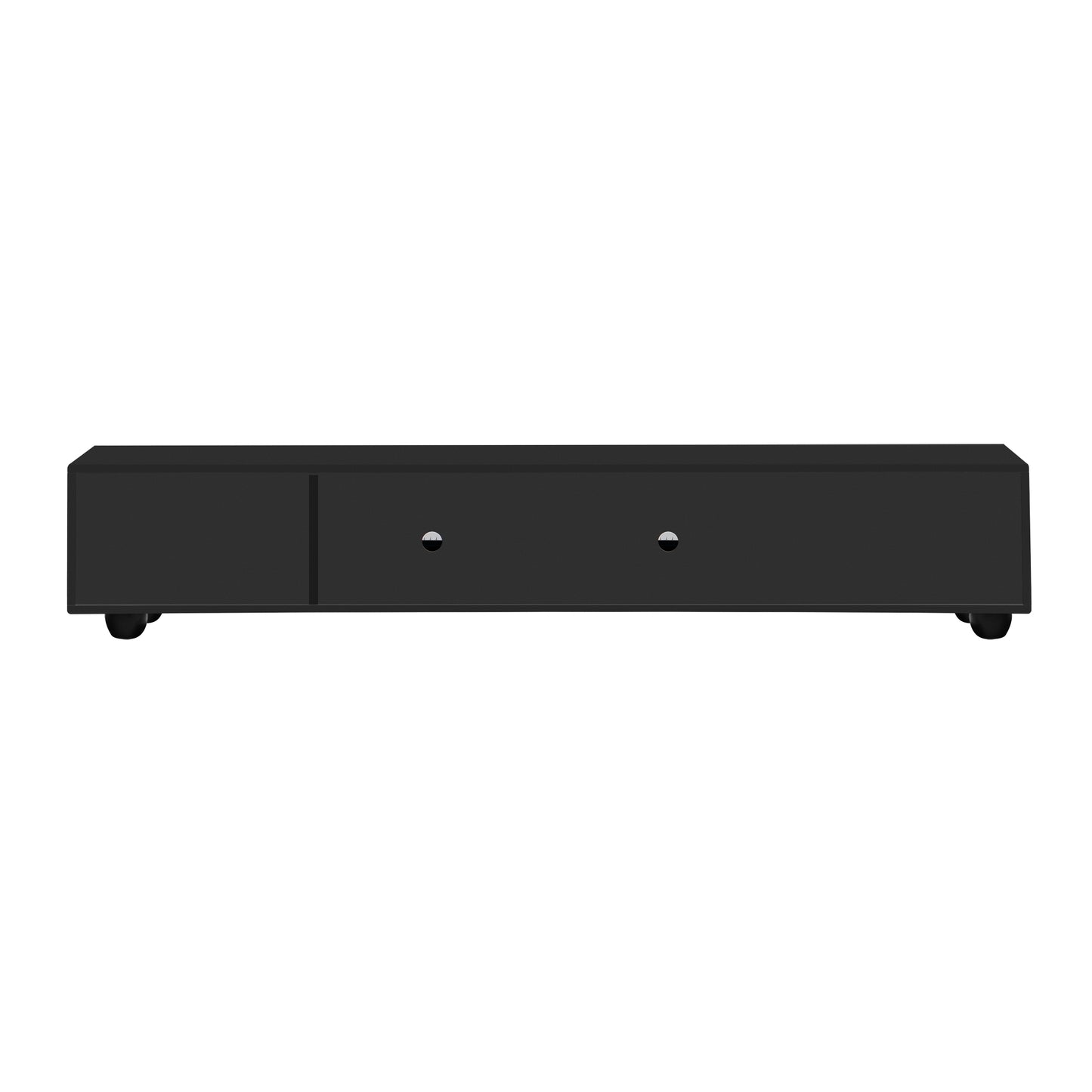 U-Can Modern TV Stand for TVs up to 80 Inches, Entertainment Center with Glass Door, 2 Drawers and Cabinets, Wood TV Storage Cabinet with Solid Wood Legs and Metal Handles for Living room