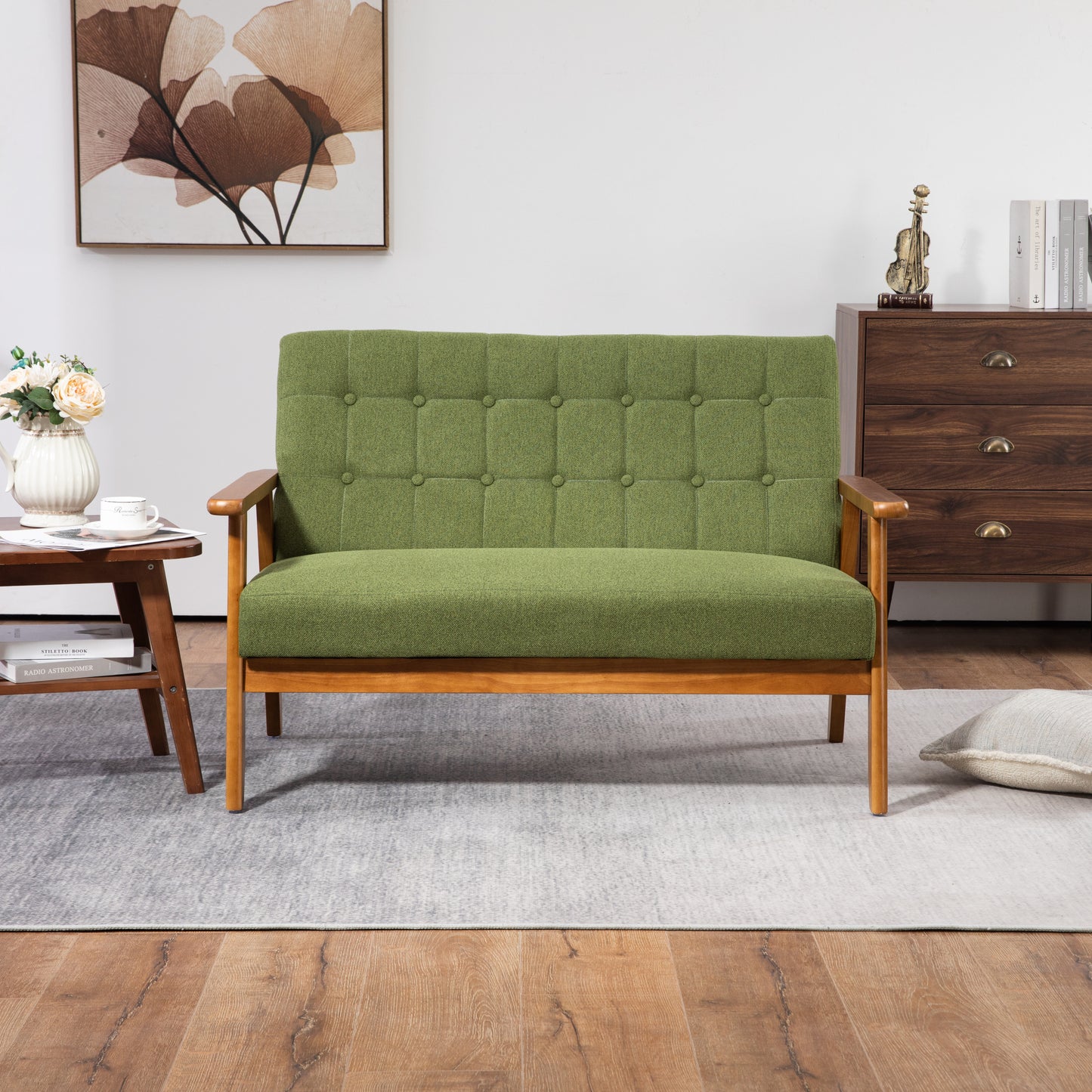 Mid-Century Modern Solid Loveseat Sofa