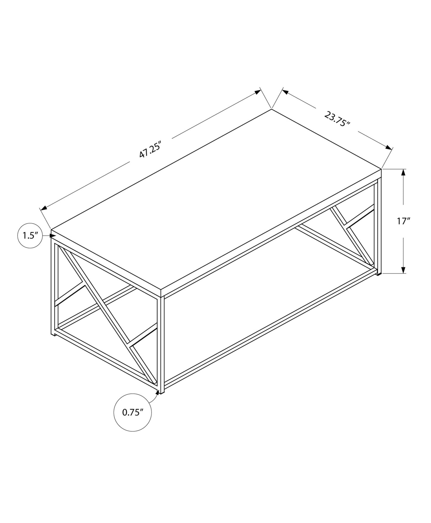 47" Gray And Silver Iron Coffee Table