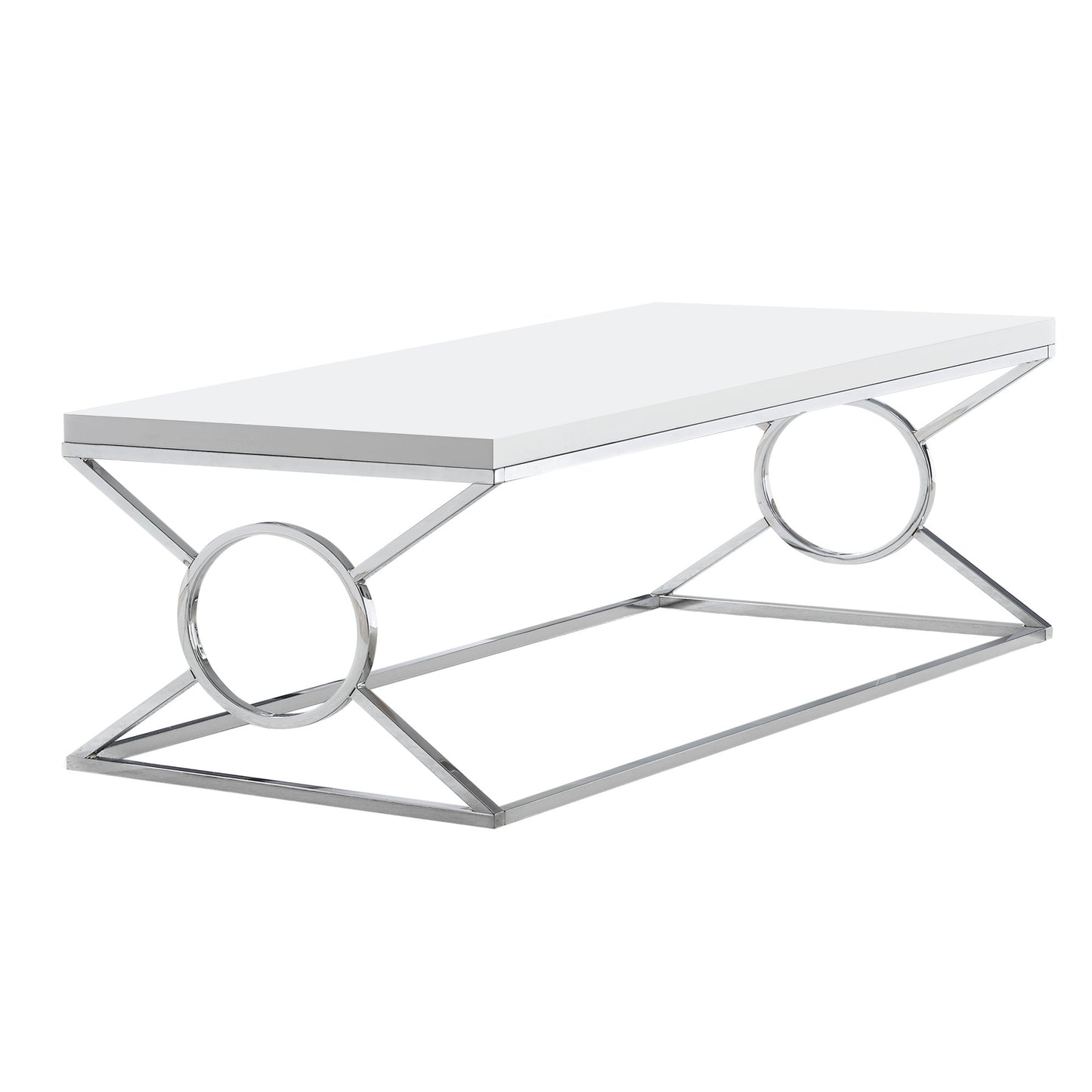 44" White And Silver Wood And Iron Coffee Table