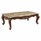 34" Brown And Dark Brown Genuine Marble And Solid Wood Free Form Coffee Table