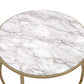 Set of Two 36" Clear White And Gold Glass Faux Marble And Iron Round Nested Coffee Tables